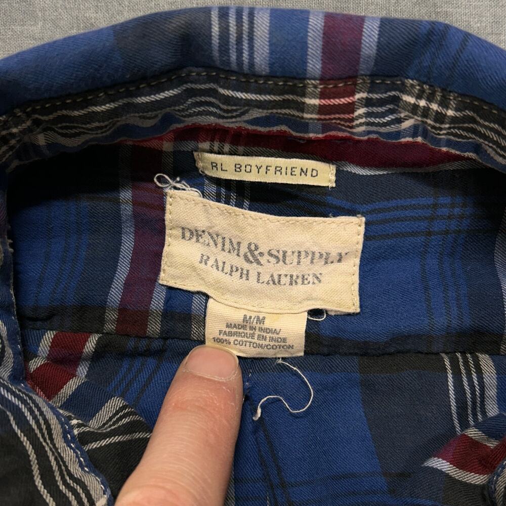 Ralph Lauren Denim & Supply RL Boyfriend blue plaid button up shirt wms M - Picture 3 of 7